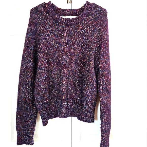 Madewell Metallic Shimmer Pullover Crewneck Sweater Purple Medium Chunky Winter - Picture 1 of 7